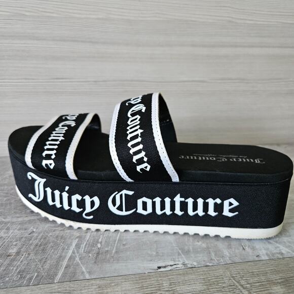 Juicy Couture Dawna Platform Slide Sandal Black White Double Strap Women Size 8 - Picture 3 of 11